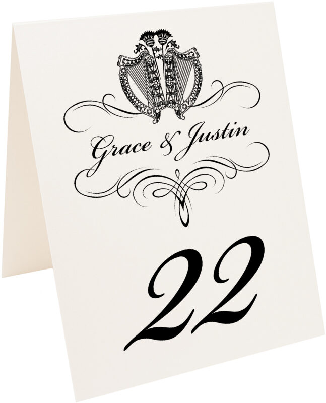 Celtic Harp and Thistle Irish Wedding Table Number Cards Documents